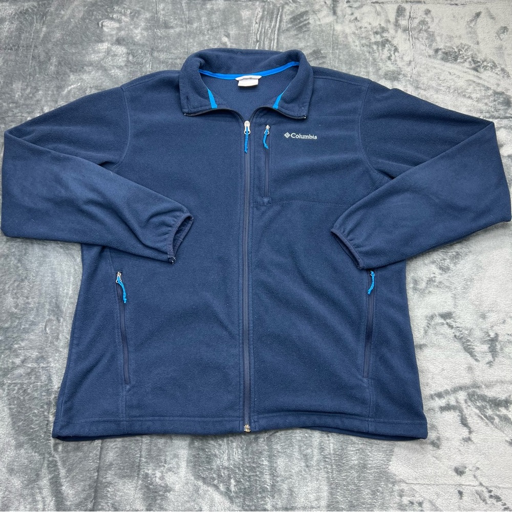 Columbia Men's XL Fleece Zip Up Blue Jacket Coat Long Sleeve Pockets Outdoor EUC